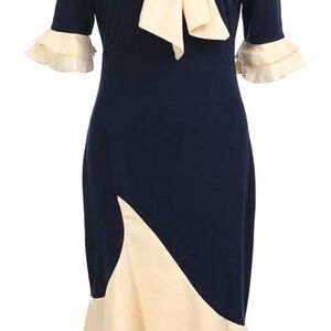 Elegant Navy Blue Top with Cream Bow